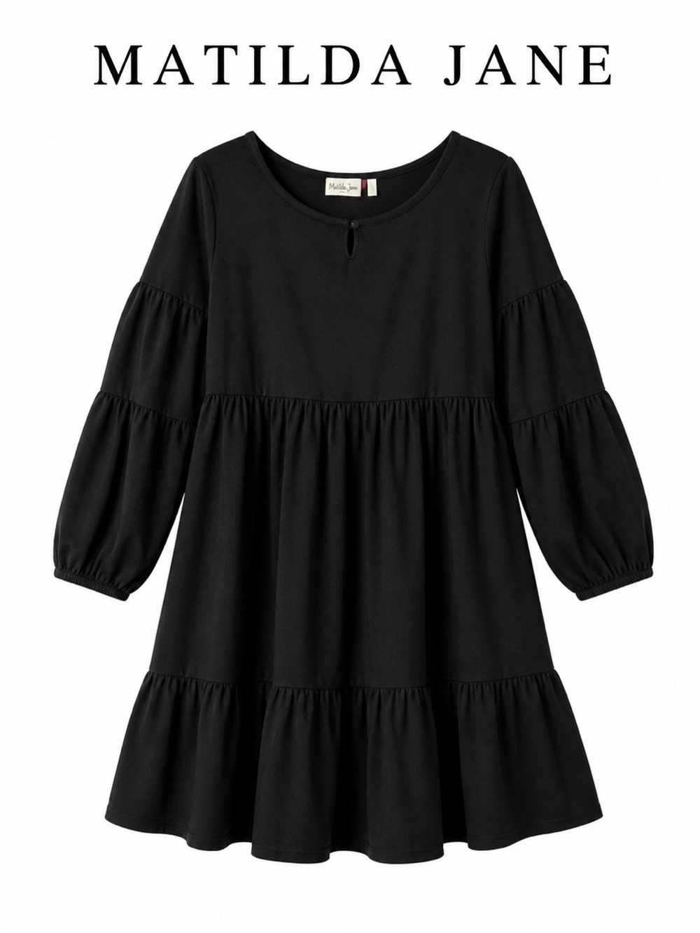 Matilda Jane Black Babydoll Dress Ruffle Hem Long Sleeve Boho